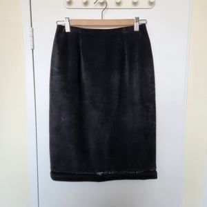 Vintage Danier Black Suede Leather Skirt with Beaded Hem